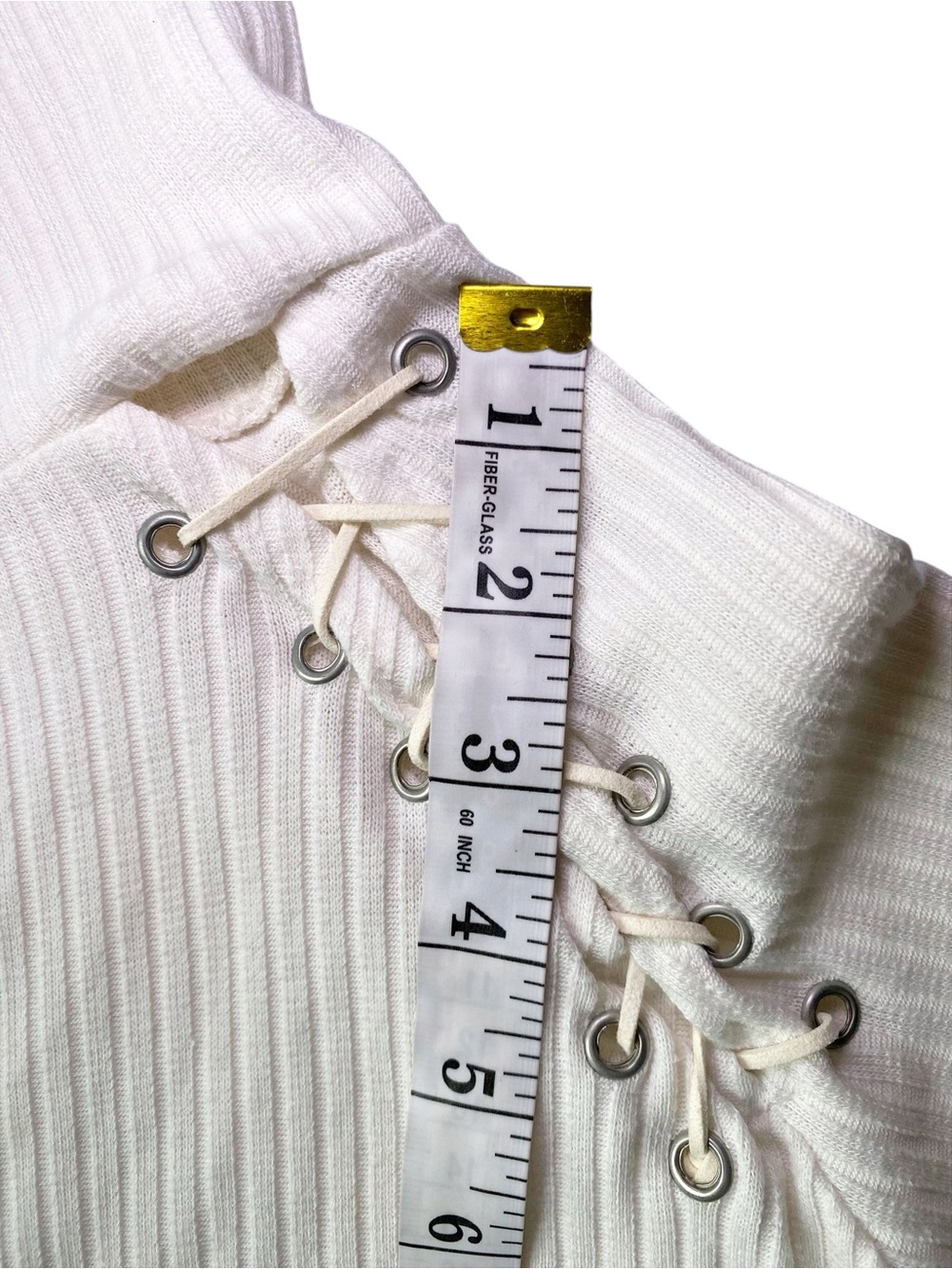 Poof Cream Ribbed Lace-Up Shoulder Turtleneck Size Small - Picture 12 of 15